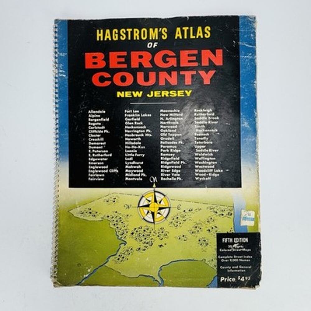 Vintage 1969 Hagstrom’s Atlas Bergen County New Jersey NJ 5th Edition Maps